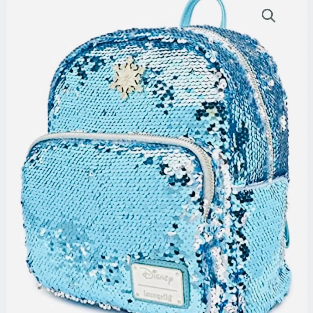 Loungefly Disney Frozen Elsa Reversible Sequin Backpack in Blue  and Silver - Picture 9 of 15